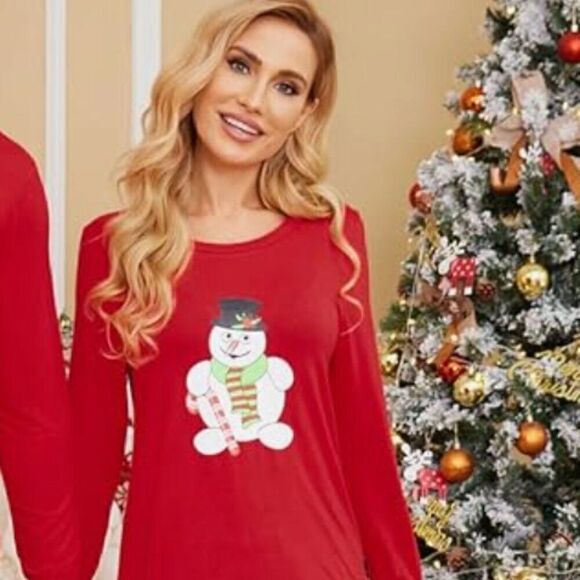Ekoaer Women Snowman Holiday Pajama set long sleeve red and black size XL… - Picture 1 of 10